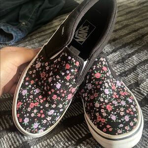 Vans Black Floral Slip-On Shoes